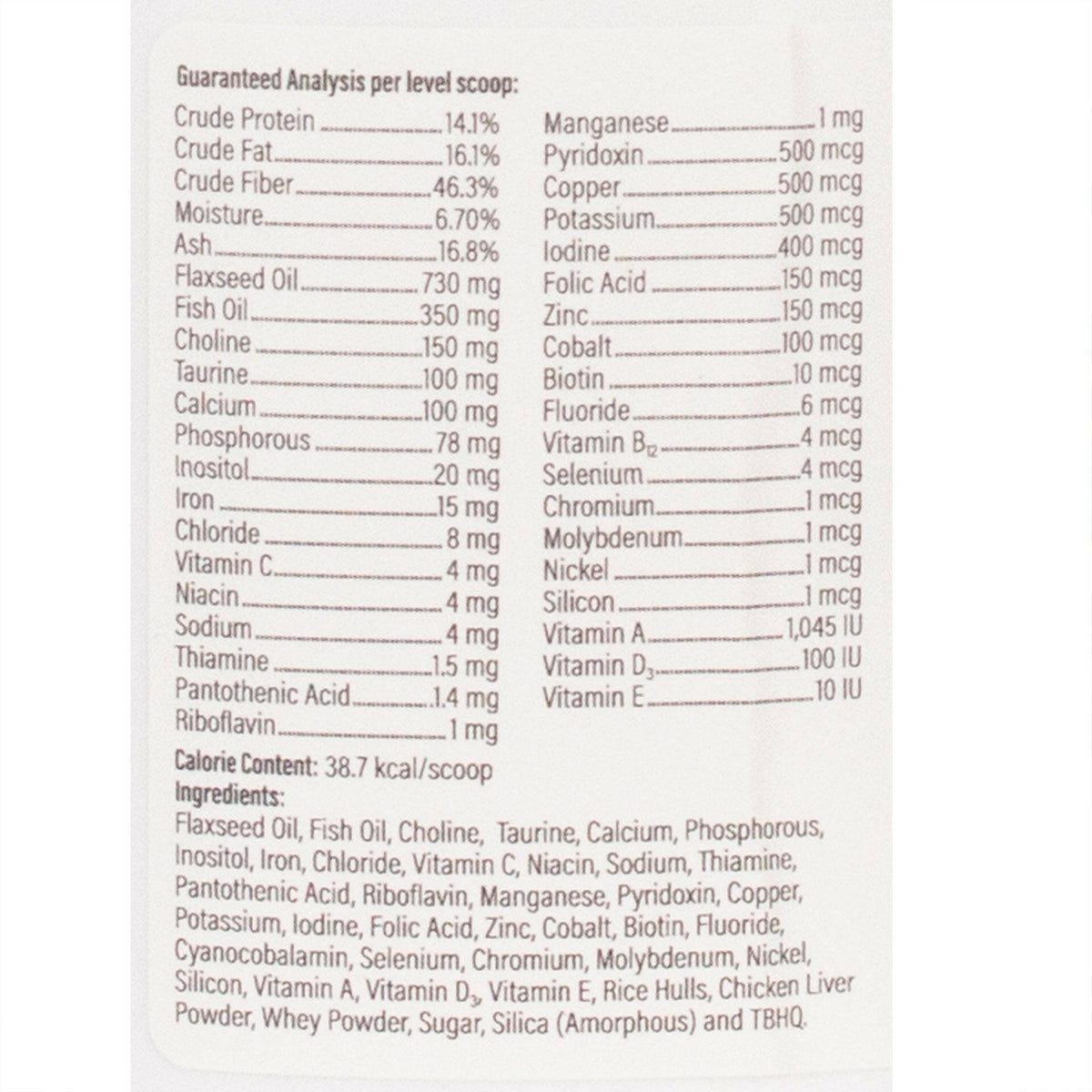 Lable with ingredients list