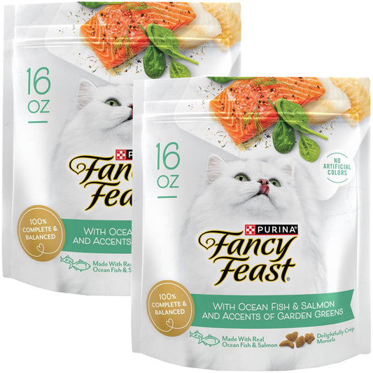 Fancy Feast Gourmet Ocean Fish & Salmon & Accents of Garden Greens Dry Cat Food, 32-oz