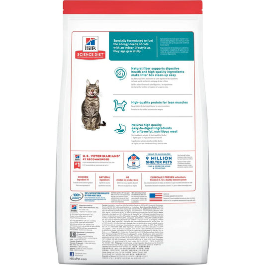 Hill's Science Diet Senior 7+ Indoor Dry Cat Food, Chicken Recipe, 15.5 lb Bag