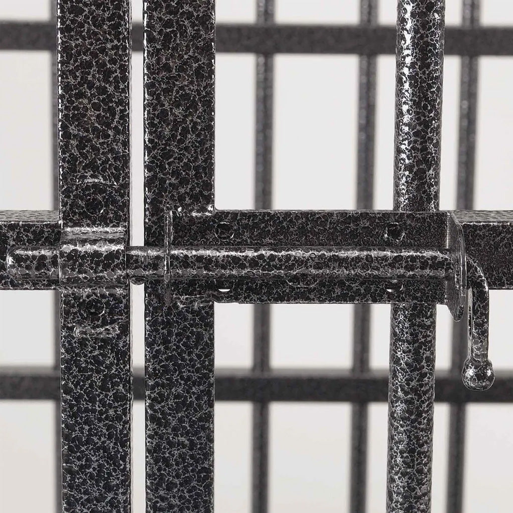 Close-up of a metal grid with a blurred background