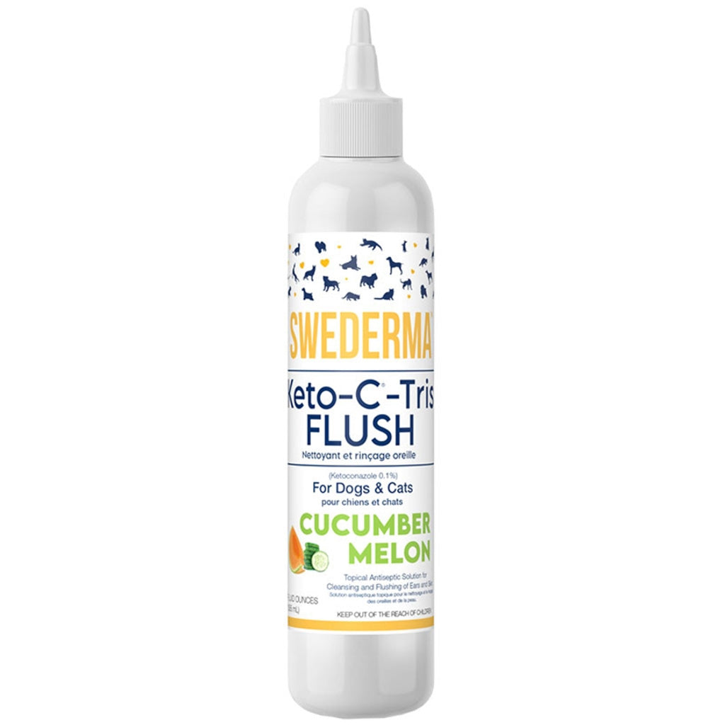 Swederm dog and cat flush bottle with label on a white background
