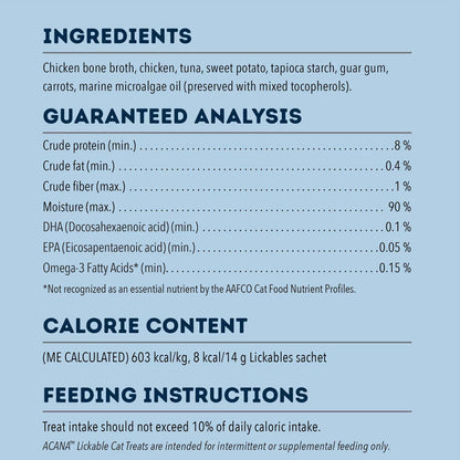 Nutritional label for a cat food product with ingredients, guaranteed analysis, calorie content, and feeding instructions.