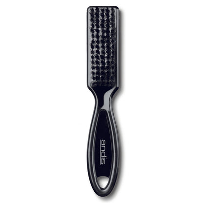 Black hairbrush with textured head on a white background