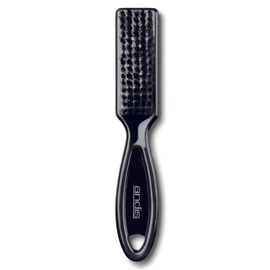 Black hairbrush with textured head on a white background
