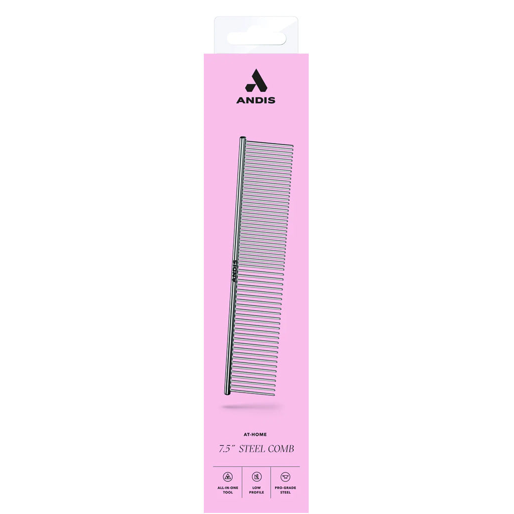 Andis comb packaging with pink background