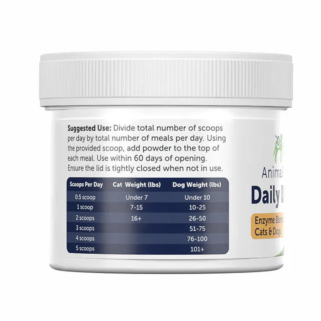 Container of Animal Planet Daily Blend with usage instructions and weight guidelines on a white background