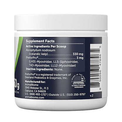Supplement container with label showing active ingredients and manufacturing details on a white background
