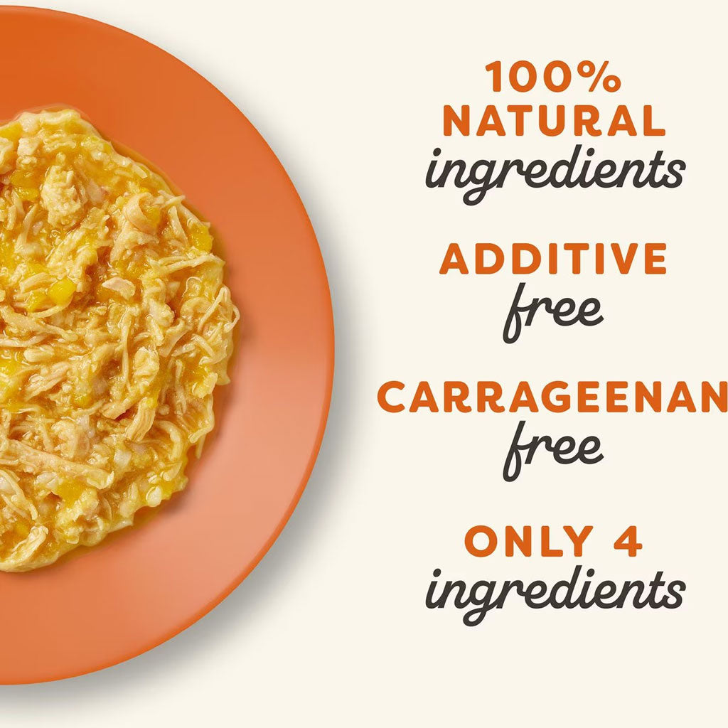 Plate of food with text highlighting natural ingredients and additive-free status