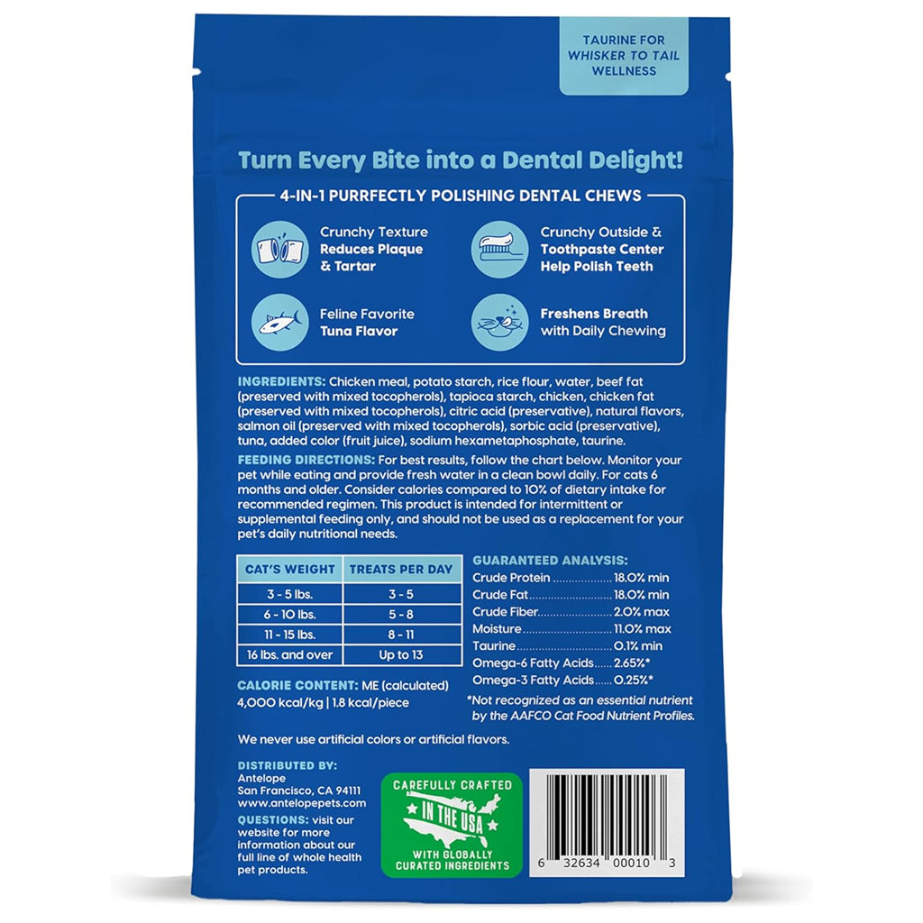 Ark Naturals Kiss Me-Ow Cleaning Dental Chews Crunchy Cat Treats -Tuna Flavor