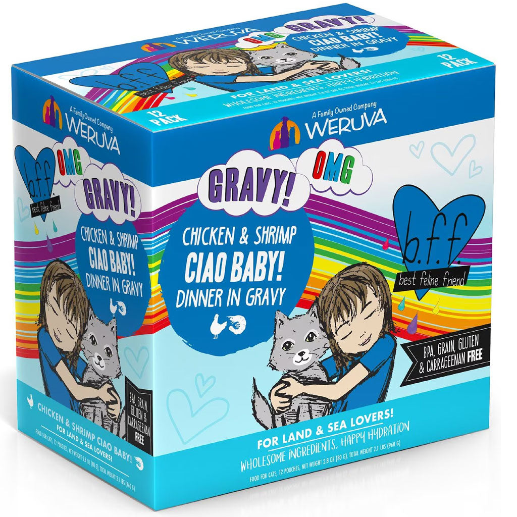 BFF OMG Ciao Baby! Chicken & Shrimp Dinner in Gravy Grain-Free Cat Food Pouches, 2.8-oz, pack of 12