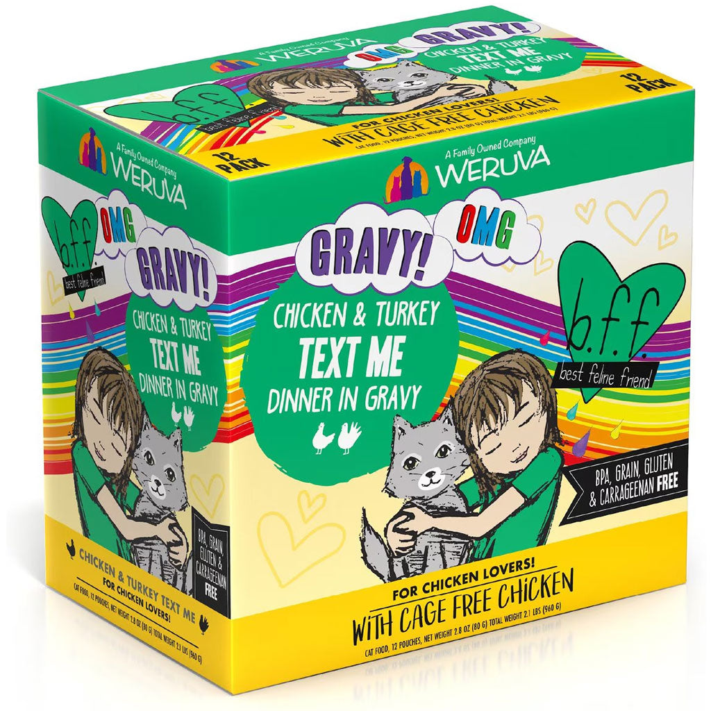 BFF OMG Text Me! Chicken & Turkey in Gravy Wet Cat Food Pouches, 2.8-oz pouch, 12 count