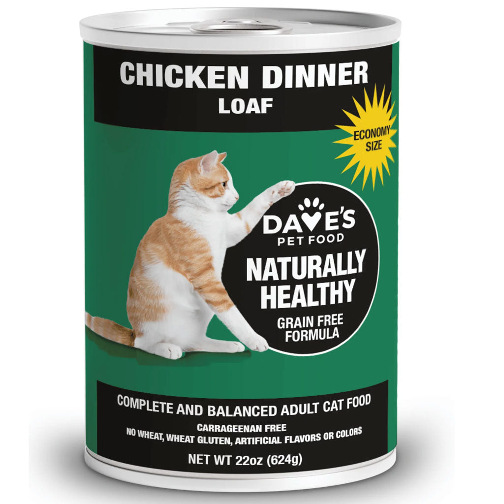 Dave's Pet Food Chicken Dinner Loaf with Liver Canned Wet Cat Food, 22-oz can, case of 12