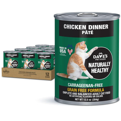 Dave's Pet Food Chicken Formula Canned Wet Cat Food, 12.5-oz can, case of 12