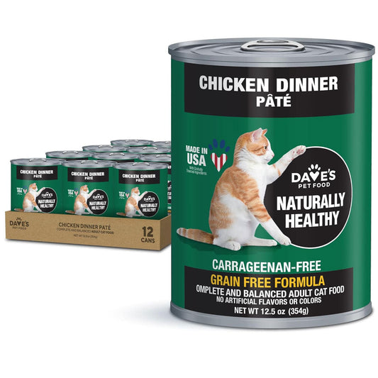 Dave's Pet Food Chicken Formula Canned Wet Cat Food, 12.5-oz can, case of 12