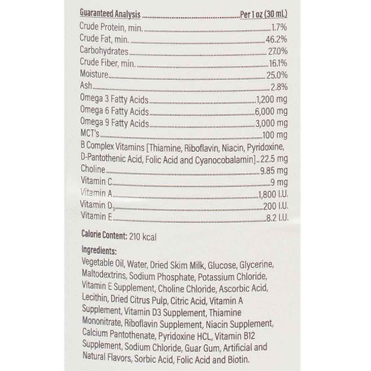 Lable with ingredients list