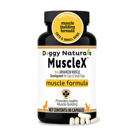 Doggy Naturals Musclex muscle building formula for cats and small dogs on a white background