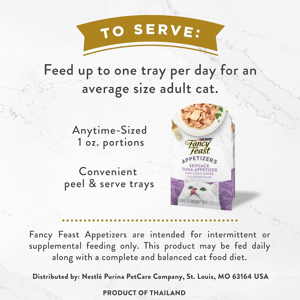 Fancy Feast Appetizers, Skipjack Tuna with a Sole Topper, Lickable Cat Treats