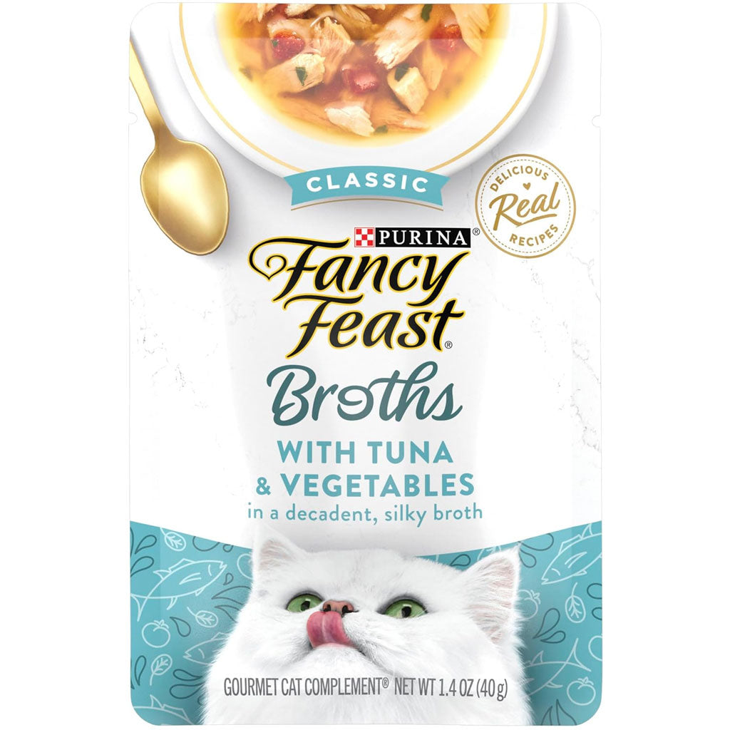 Fancy Feast Classic Broths with Tuna & Vegetables Supplemental Wet Cat Food Pouches, 1.4-oz pouch, case of 16