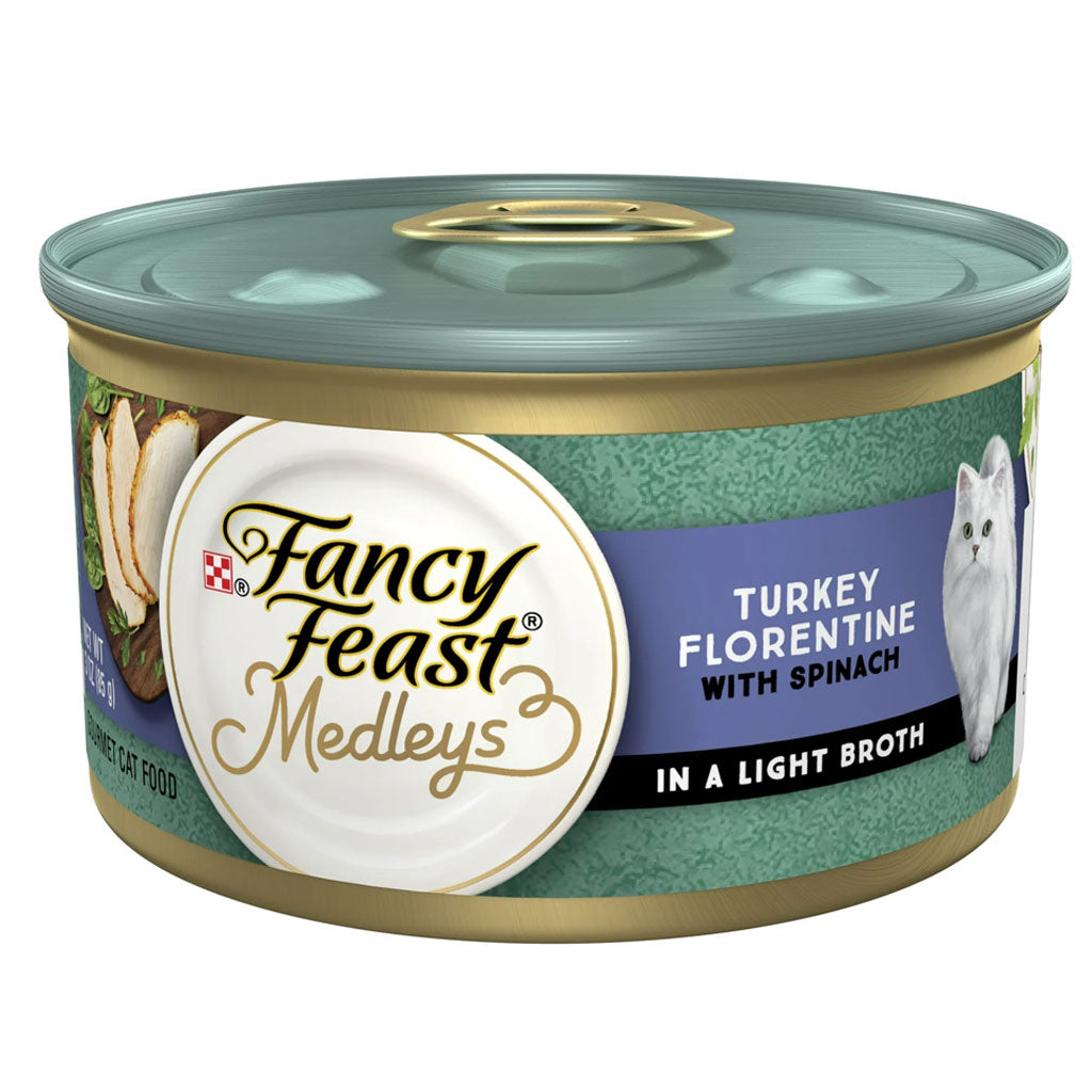 Fancy Feast Medleys Turkey Florentine in Sauce Wet Cat Food, 3-oz case of 24