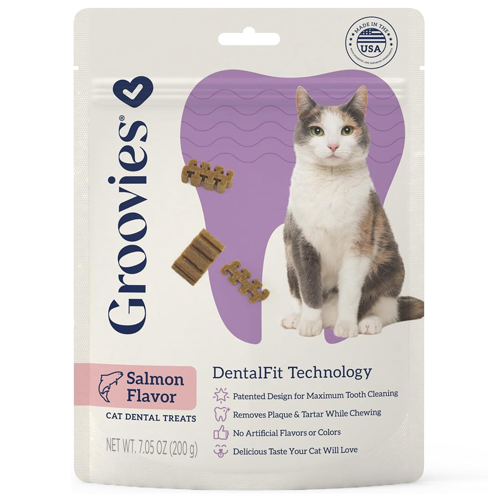 Groovies Salmon Flavor Dental Treats for Cats (7.05 oz)