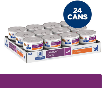 Hill's Prescription Diet y/d Thyroid Care with Chicken Canned Cat Food, 5.5 oz, 24-pack wet food
