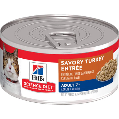 Hill's Science Diet Senior 7+ Canned Cat Food, Savory Turkey Entrée, 2.9 oz, 24 Pack wet cat food