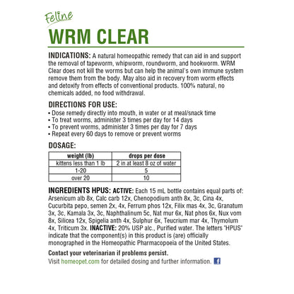 HomeoPet Feline WRM Clear For Cats (15 ml)