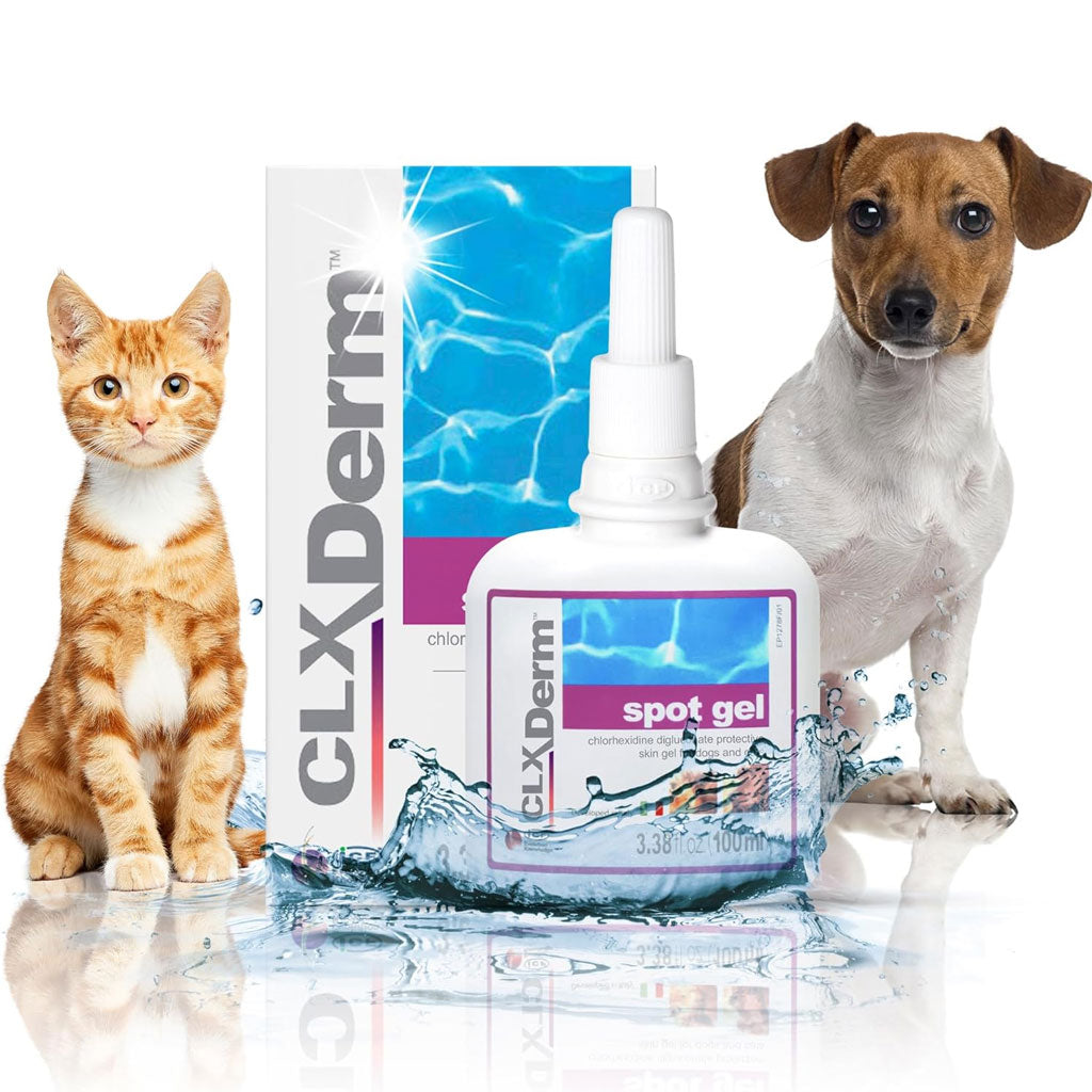 CLX Derm spot gel with a cat and dog on a white background