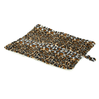 Leopard print mat on a white background
