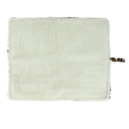 Rectangular light green fabric pouch with a strap on a white background