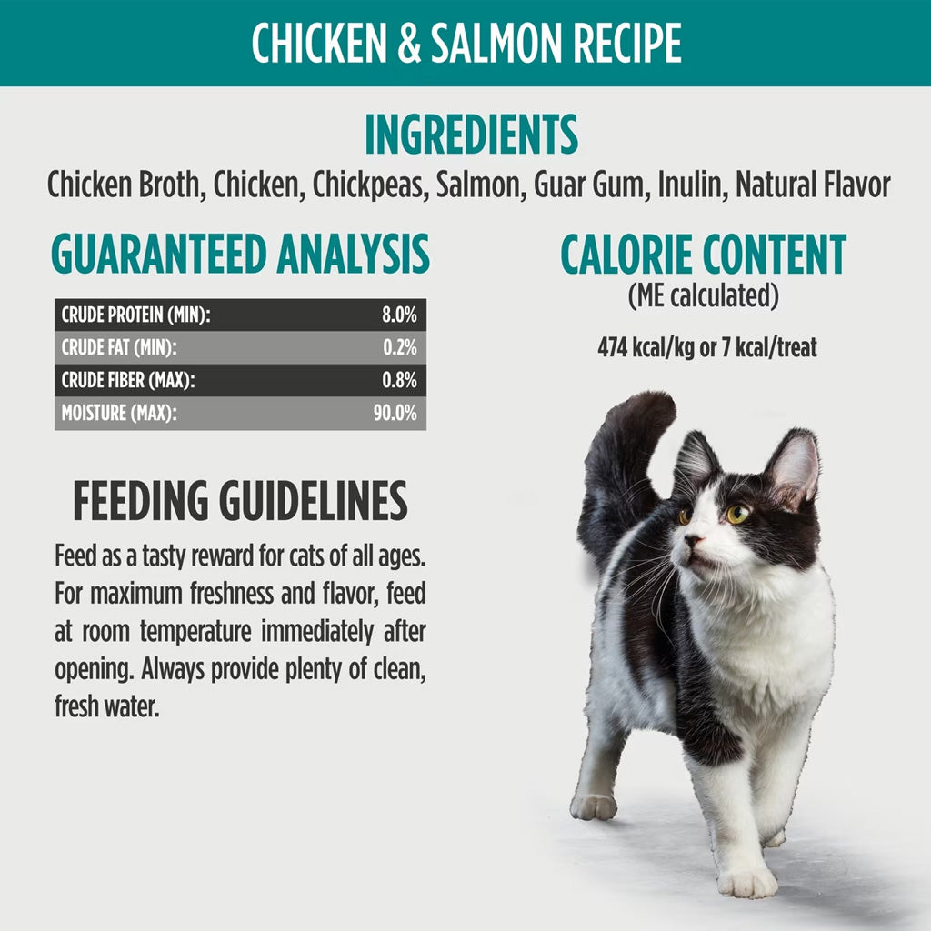 Cat food product label with ingredients, guaranteed analysis, calorie content, and feeding guidelines.