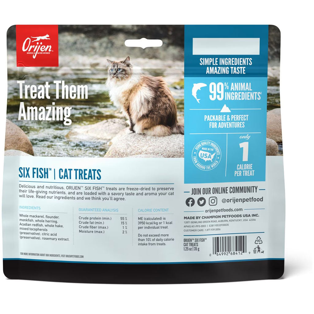 ORIJEN Six Fish Grain-Free High-Protein Raw Animal Ingredients Freeze Dried Cat Treats, 1.25-oz bag