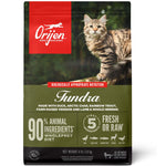 Orijen Fundra cat food package with a cat on the label
