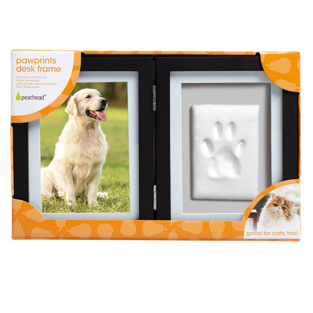 Pearhead pawprints desk frame packaging with a dog and cat on grass