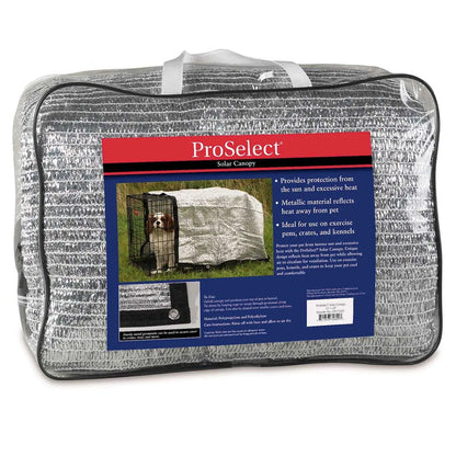ProSelect solar canopy packaging with a dog and canopy image on a white background