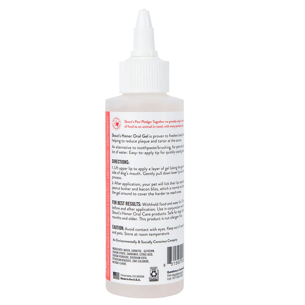 Bottle of pet dental care product with label on a white background