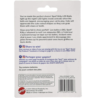 Back of a Spot Kitty LED Balls packaging with text and branding.