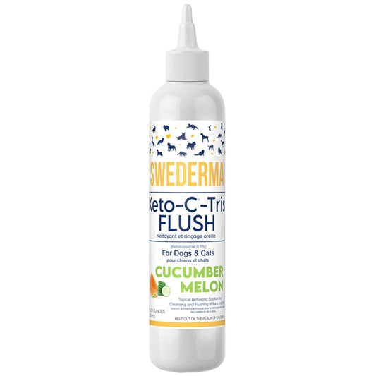Swederm dog and cat flush bottle with label on a white background
