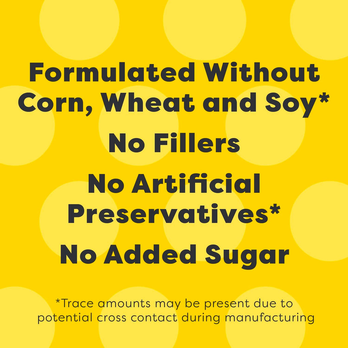 Text on a yellow background about product ingredients and allergen information.
