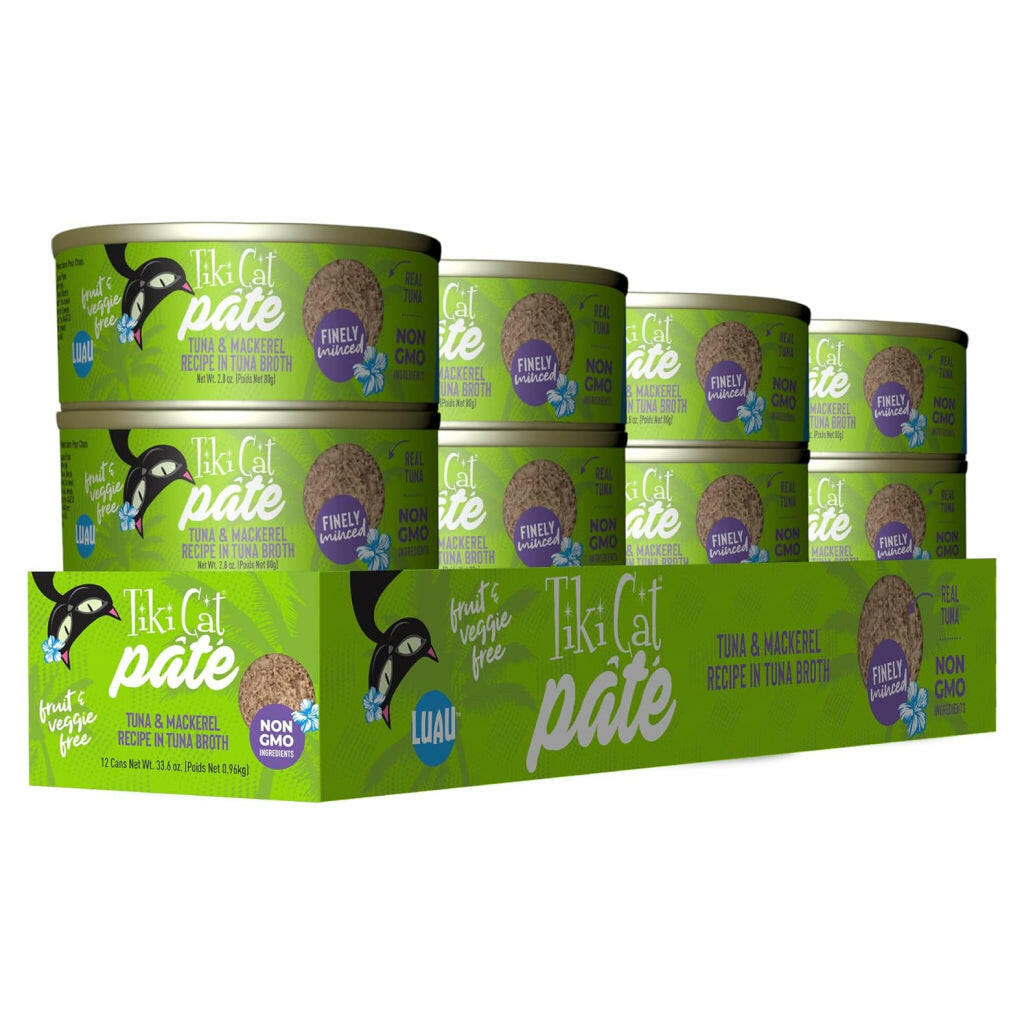 Tiki Cat Luau Ahi Tuna & Mackerel Pate Grain-Free Wet Canned Food For Cats (2.8 oz x 12 cans)