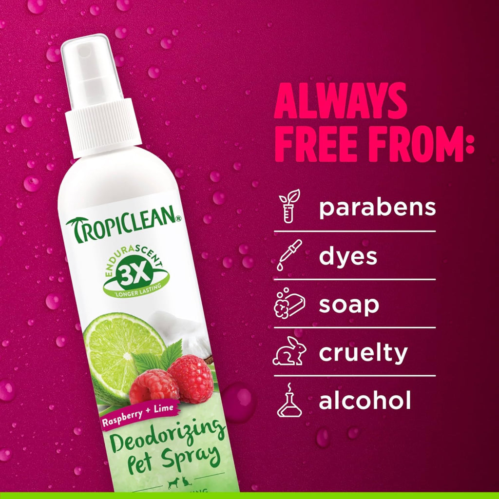 TropiClean EnduraScent Raspberry Lime Deodorizing Pet Spray For Dog & Cat (8 oz)