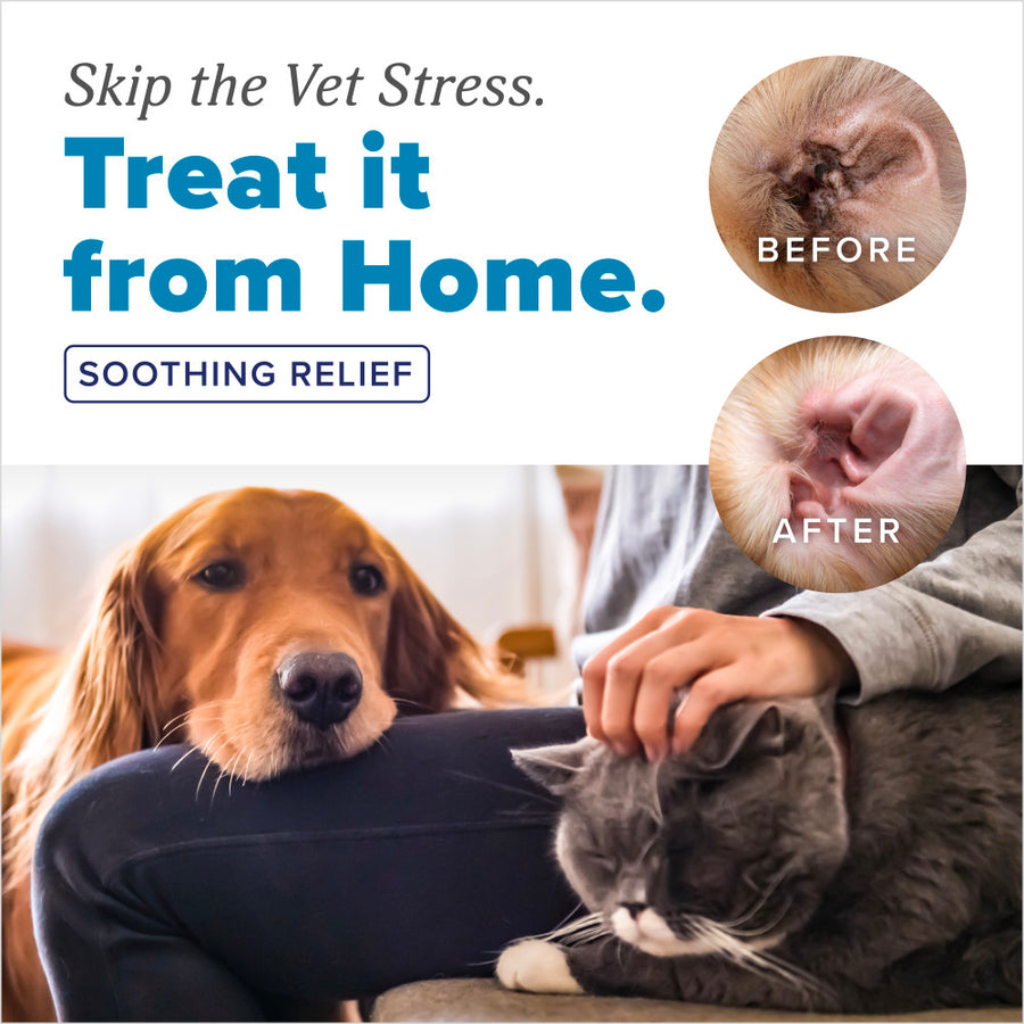 TropiClean HomeVet Ear Mite Treatment Drops for Dogs & Cats - Treat it from Home - Soothing refief