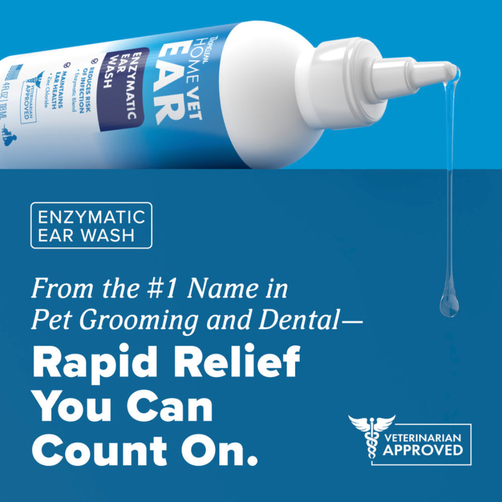 TropiClean HomeVet Enzymatic Ear Wash Liquid for Cats & Dogs - Rapid relief you can count on