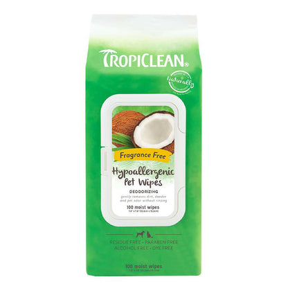 Tropiclean Hypoallergenic Wipes for Dogs & Cats (100 ct)