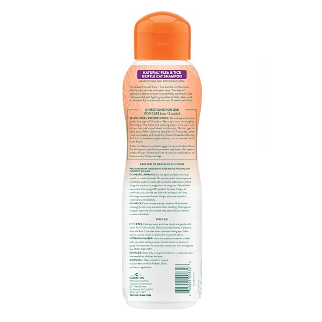 TropiClean Natural Flea + Tick Cat Shampoo - 12 oz