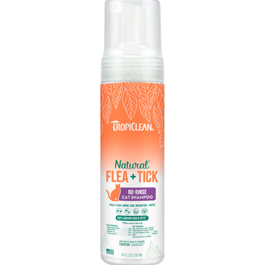 TropiClean Natural Flea & Tick No Rinse Shampoo for Cats (7.4 oz)