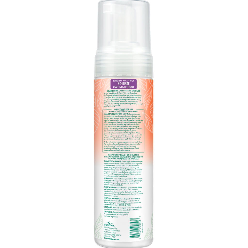TropiClean Natural Flea & Tick No Rinse Shampoo for Cats (7.4 oz)