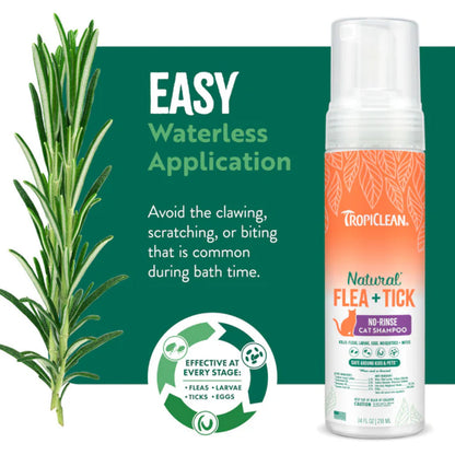 TropiClean Natural Flea & Tick No Rinse Shampoo for Cats (7.4 oz)