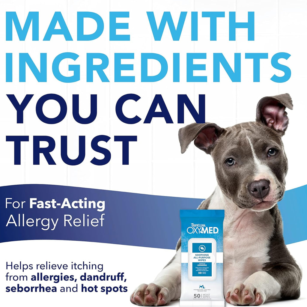 TropiClean OxyMed Soothing Allergy Relief Wipes For Dog & Cat (50 ct)