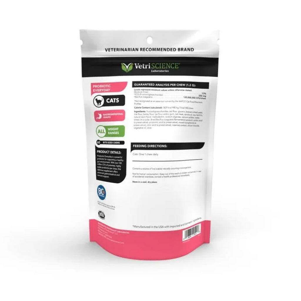 VetriScience Probiotic Everyday Gut Health Supplement for Cats (60 chews)